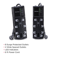 CYBERPOWER SURGE PROTECTOR 8-OUTLETS 6 FT CORD 1800 JOULES