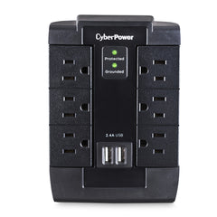 CYBERPOWER WALL TAP SURGE 1200J 6-SWIVEL OUT W/2.1A DUAL USB CHARGE