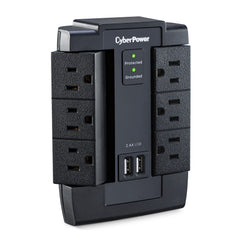 CYBERPOWER WALL TAP SURGE 1200J 6-SWIVEL OUT W/2.1A DUAL USB CHARGE
