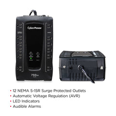 CYBERPOWER 750VA/450W 1030J W/AVR 12-OUT,USB