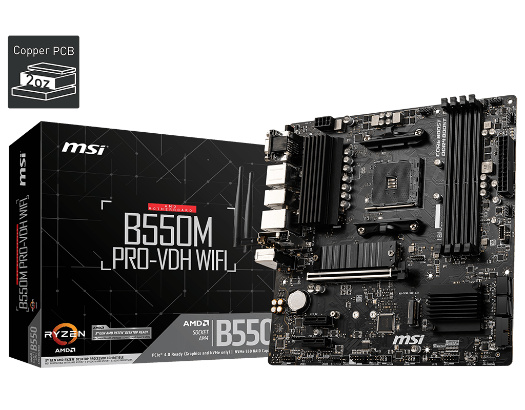 MSI B550 AM4 4DDR4 RAID M.2 USB 3.2 WIFI AC+BT VGA+DP+HDMI MATX MB