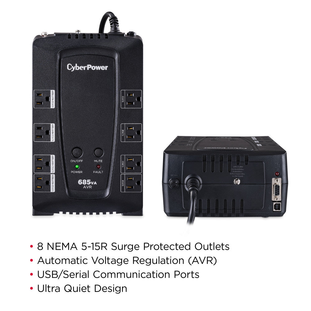 CYBERPOWER 685VA/390W 890J W/AVR 8-OUT,USB/RS232 SINE WAVE