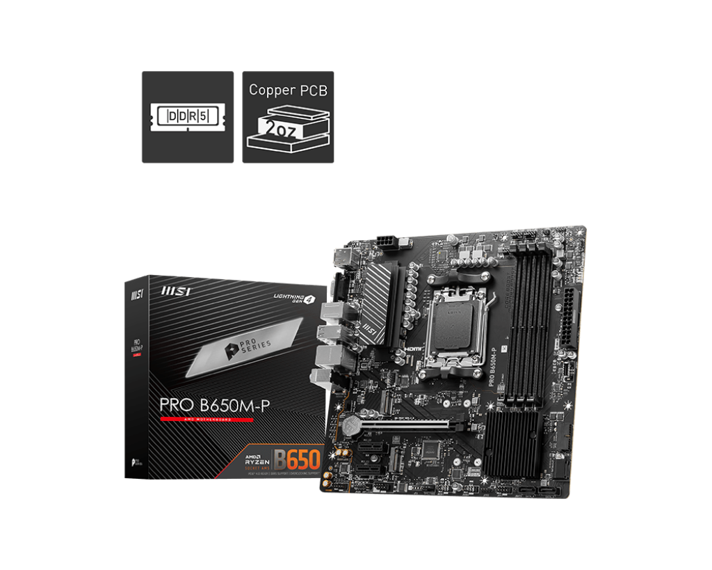MSI B650 AM5 4DDR5 RAID 6G M.2 USB3.2A+C VGA+DP+HDMI MATX MB