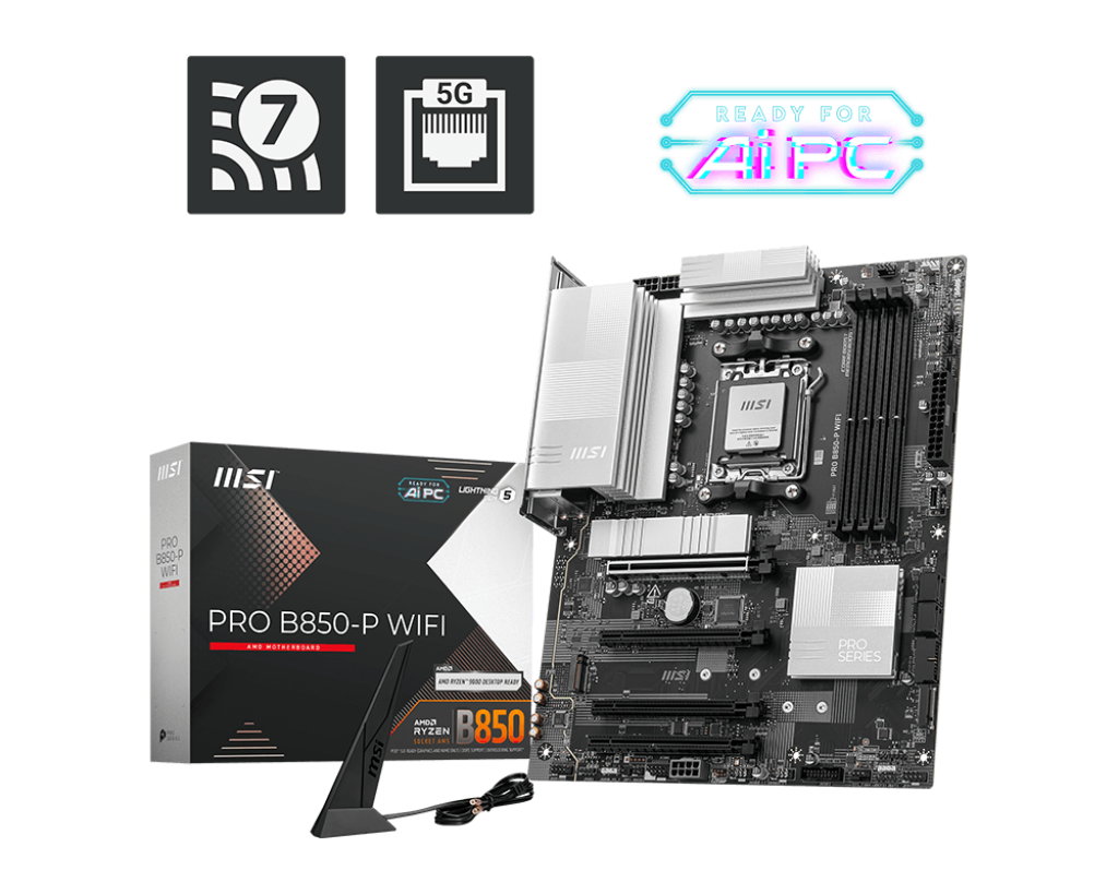 MSI B850 AM5 4DDR5 RAID SATA6G M.2USB3.2 A+C WIFI 7 BT DP+HDMI ARGB ATX MB392607