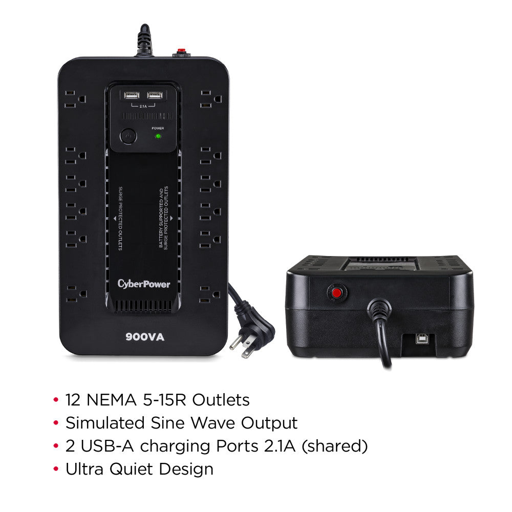 CYBERPOWER STANDBY 900VA/500W 890J, 12-OUT, 2-USB