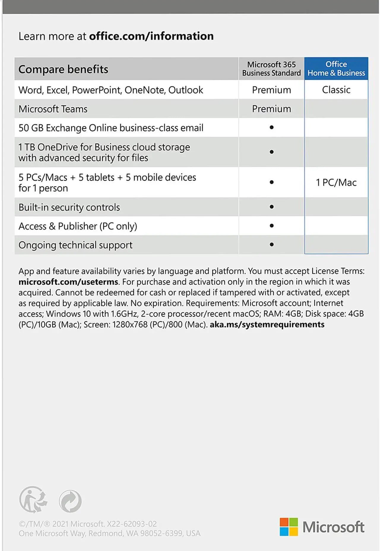 MS OFFICE 2021 HOME & BUSINESS MEDIALESS
